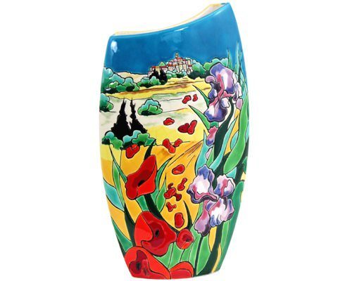 Iris et coquelicots - Vase courbe